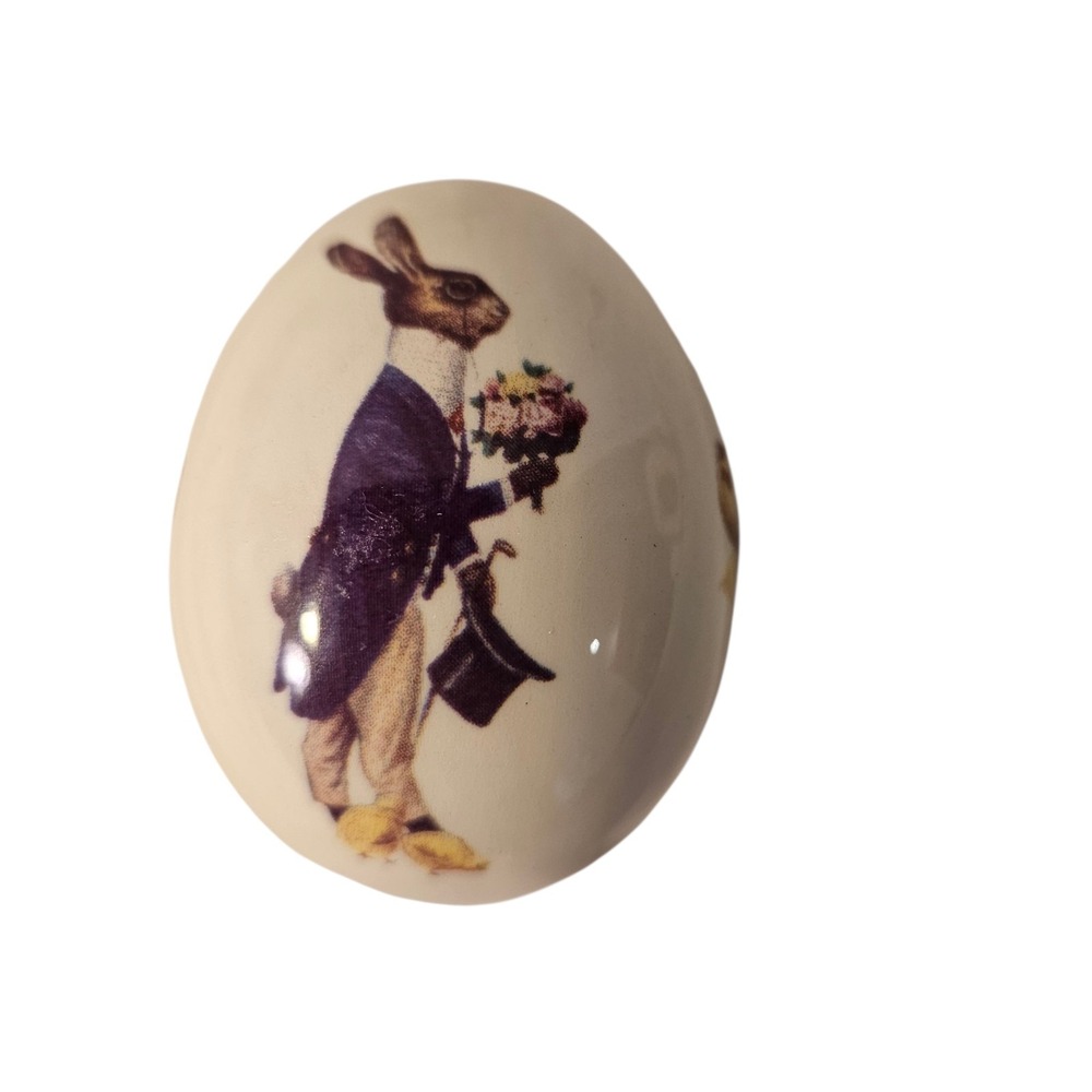 The Egg Lady Ceramic Easter Egg Victorian Bunny & Dancing Chicks Vintage Cottage